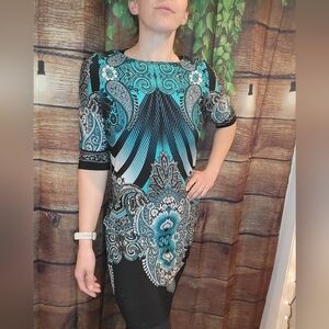 Elegant Black and Teal Paisley Dress